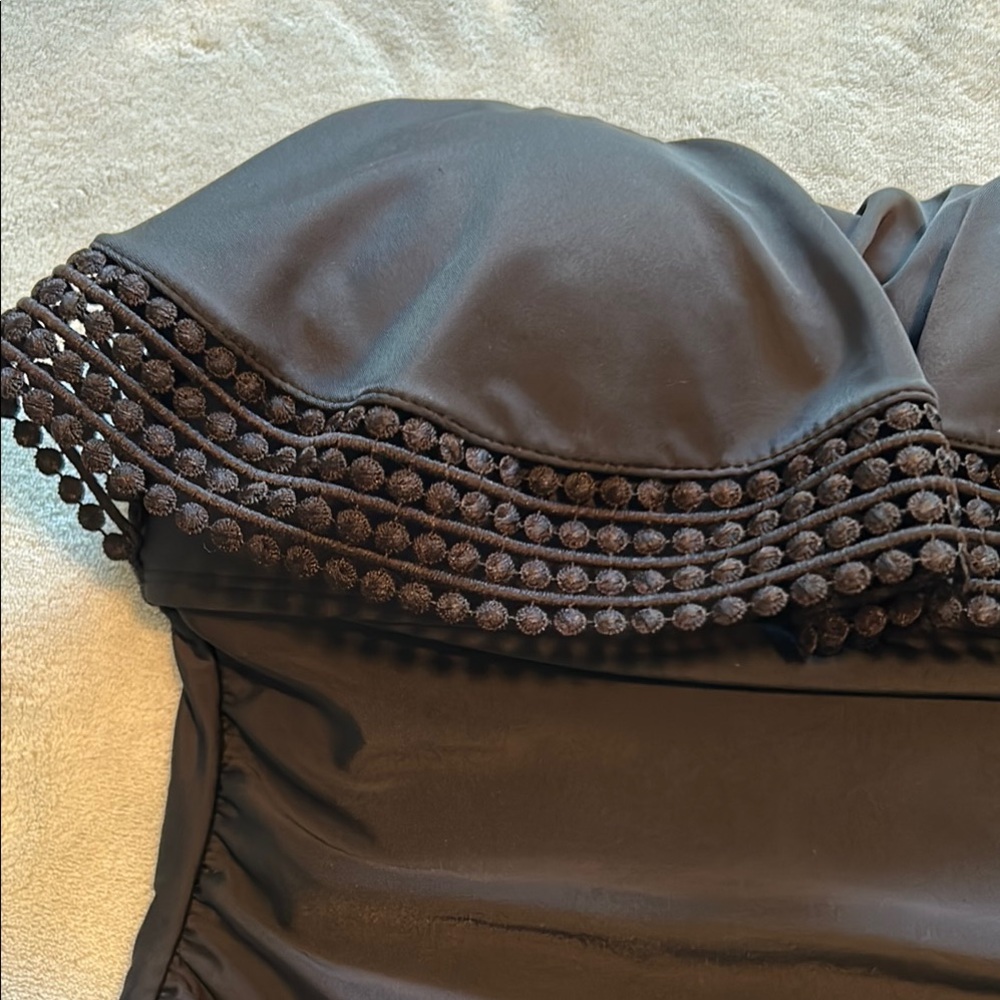 Black Ruffled One Piece Swimsuit - Picture 2 of 5